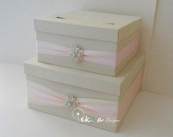 Wedding card box / wedding money box / wedding card box holder / wedding gift card box holder / 2 Tier (Ivory & Blush Pink)