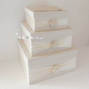 Wedding Card Box / Wedding Money Box / Wedding Card Holder / Wedding Gift Card Box / 3 Tier (Ivory & Ivory) - pearl rhinestone brooch