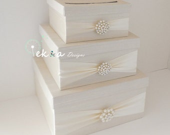 Wedding Card Box / Wedding Money Box / Wedding Card Holder / Wedding Gift Card Box / 3 Tier (Ivory & Ivory) - pearl rhinestone brooch