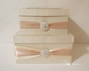 Wedding Card Box / Wedding Money Box / Wedding Card Holder / Wedding Gift Card Box / 2 Tier Card Box (Ivory & Cream) - rhinestone brooch