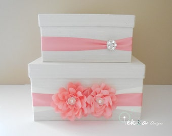 Wedding card box / wedding money box / wedding card box holder / wedding gift card box / 2 Tier (Ivory & Coral)