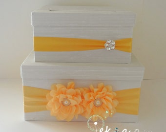 Wedding gift card box/ wedding card box / money box / wedding card holder / 2 Tier (White & Yellow / Saffron)