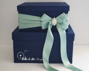 Wedding gift card box / Wedding card box / Wedding money box / Wedding card holder / 2 Tier (Navy blue / Sage green)