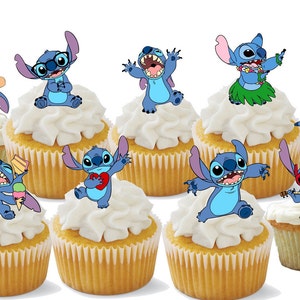 49 PCS Stitch Birthday Cake Decorations, Lilo Stitch Theme Cupcake Toppers  Cupcake Wrappers with Happy Birthday Cake Topper for Kids Fans Party