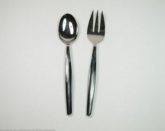 Mid century Eldan black and stainless serving fork and serving spoon, ELD2 serving pieces