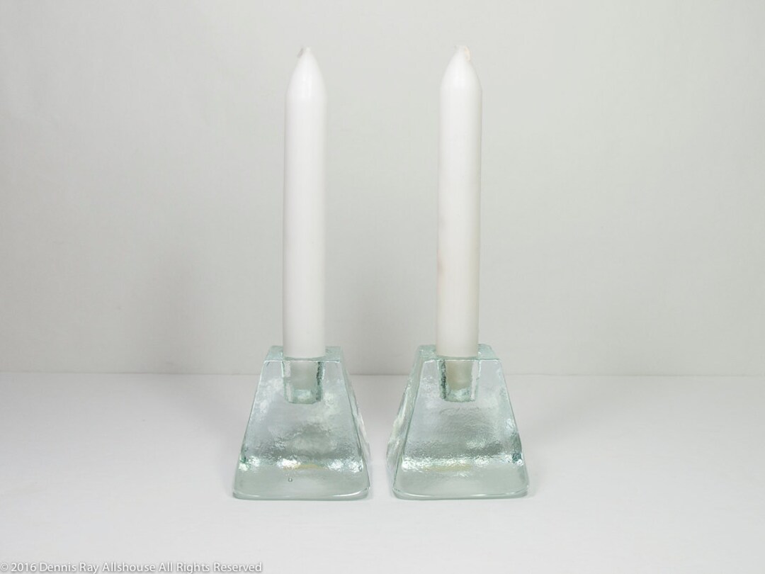 Modern Glass Candle Holders, Wheaton Art Glass, Ice Glass Candle