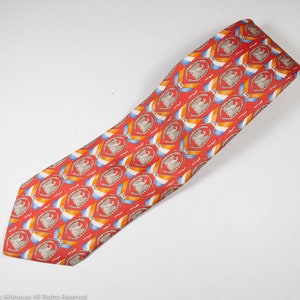 Leonard Paris orange silk tie with flags, Dessin No. 031, 100% silk, made in Italy