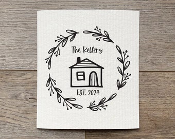 Personalized Last Name Est. Date House Swedish Dish Cloth, Custom Kitchen Decor, Wedding Gift, Housewarming Gift, Realtor Gift, Gift for Her