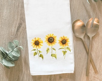 Torchon tournesol, fleurs de printemps, tournesol aquarelle, déco de cuisine d'été, torchon, cadeau d'hôtesse, déco estivale