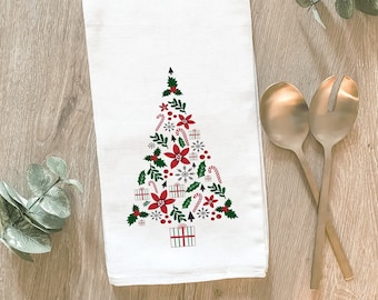 Christmas Tree Flour Sack Tea Towel, Holiday Kitchen Decor