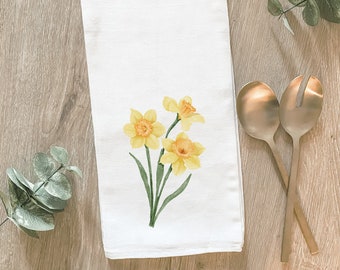 Daffodil Flowers Tea Towel, Spring Flowers, Watercolor Flower Bouquet, Kitchen Decor, Dish Towel, Hostess Gift, Spring Decor