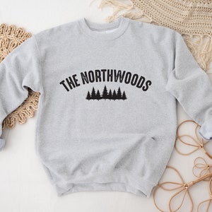 Northwoods Crewneck Sweatshirt: Unisex Forest Pine Tree Graphic