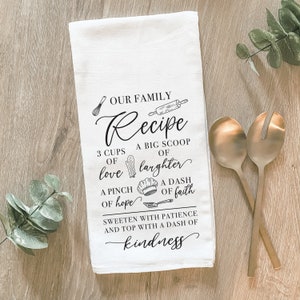 Family Recipe Tea Towel, Family Dish Towel, Farmhouse Kitchen Decor, Family Heirloom Gift, Hostess Gift, Christmas Family Gift