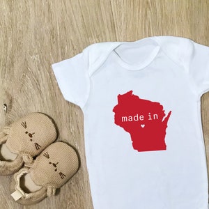 Made In Wisconsin Baby Bodysuit, Wisconsin Baby Shirt, WI Toddler Shirt, Cute Wisconsin Design, Wisconsin Baby Shower Gift, Gift for New Mom
