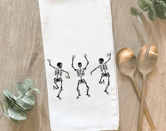 Dancing Skeletons Halloween Tea Towel: Spooky Kitchen Decor, Halloween Dish Cloth