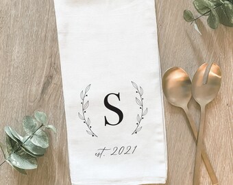 Monogram Initial Custom Tea Towel, Personalized Monogram Kitchen Decor