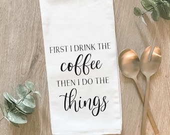Funny Coffee Kitchen Tea Towel, Coffee Bar Dish Towel, Coffee Decor, Gift for Coffee Lover