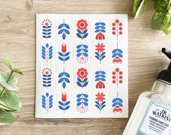 Scandinavian Floral Swedish Dish Cloth: Reusable Kitchen Decor
