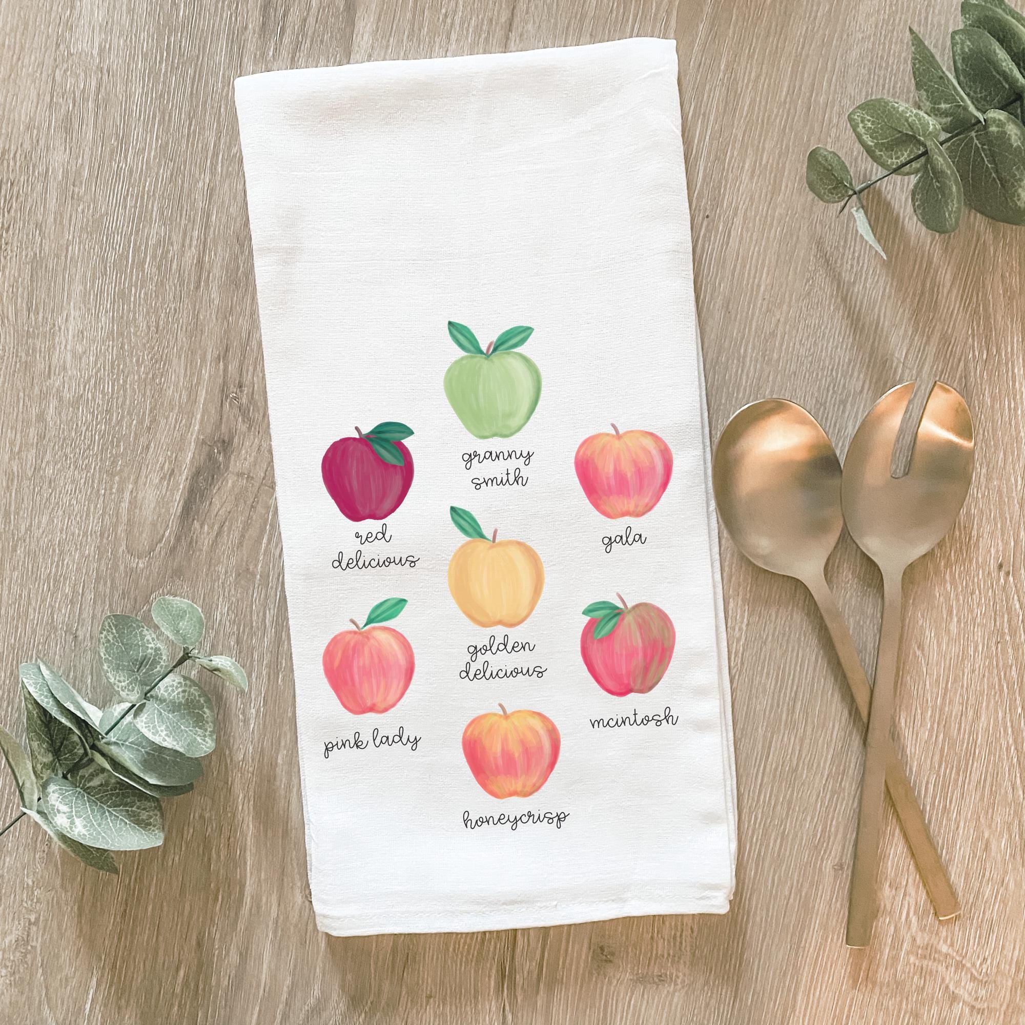 Autumn Apples Tea Towel,  Fall Kitchen Decor, Types of Apples,  Host Hostess Gift, Housewarming Present, Fall Apple Picking