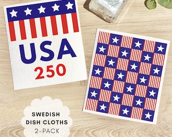 Paños de cocina suecos USA 250 (juego de 2): decoración de cocina para el 4 de julio, toallas con la bandera estadounidense
