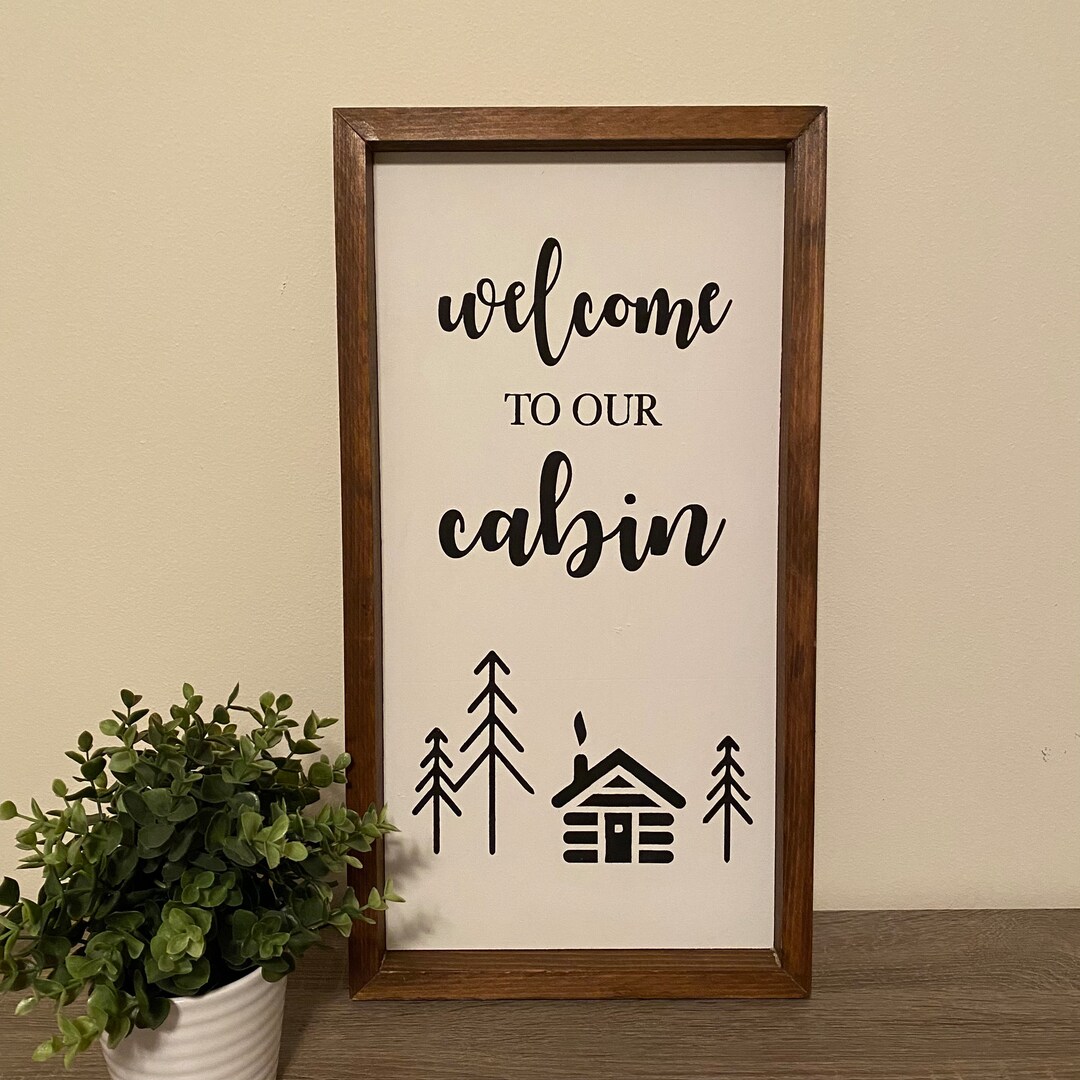 Pancarte Bois Déco 'Welcome To Our Cabin' 20x20cm – Fait Main