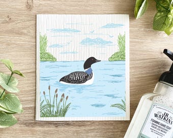 Paño de cocina sueco del lago Loon: Toalla de cocina Loon, Vida del lago Loon común