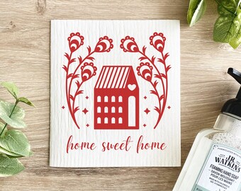 Scandinavian Home Sweet Home Swedish Dish Cloth: Reusable Kitchen Decor
