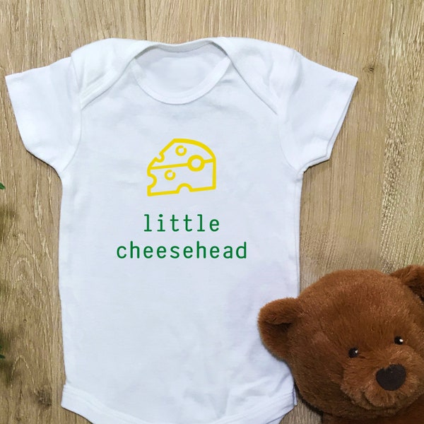 Green & Gold Little Cheesehead Baby Bodysuit, Wisconsin Cheese Curd, Green Bay WI, Infant Newborn Clothes, Funny Baby Shower Gift