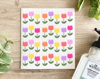 Spring Tulips Swedish Dish Cloth: Floral Kitchen Decor