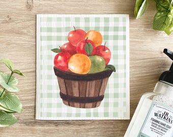 Paño de cocina sueco con diseño de cesta de manzanas: decoración de cocina otoñal