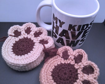 Handmade Pet Paw Crochet Coasters - Set of 4 each color