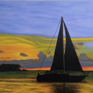 Sunset on the Water - Sailing Boat - Acrylic Painting