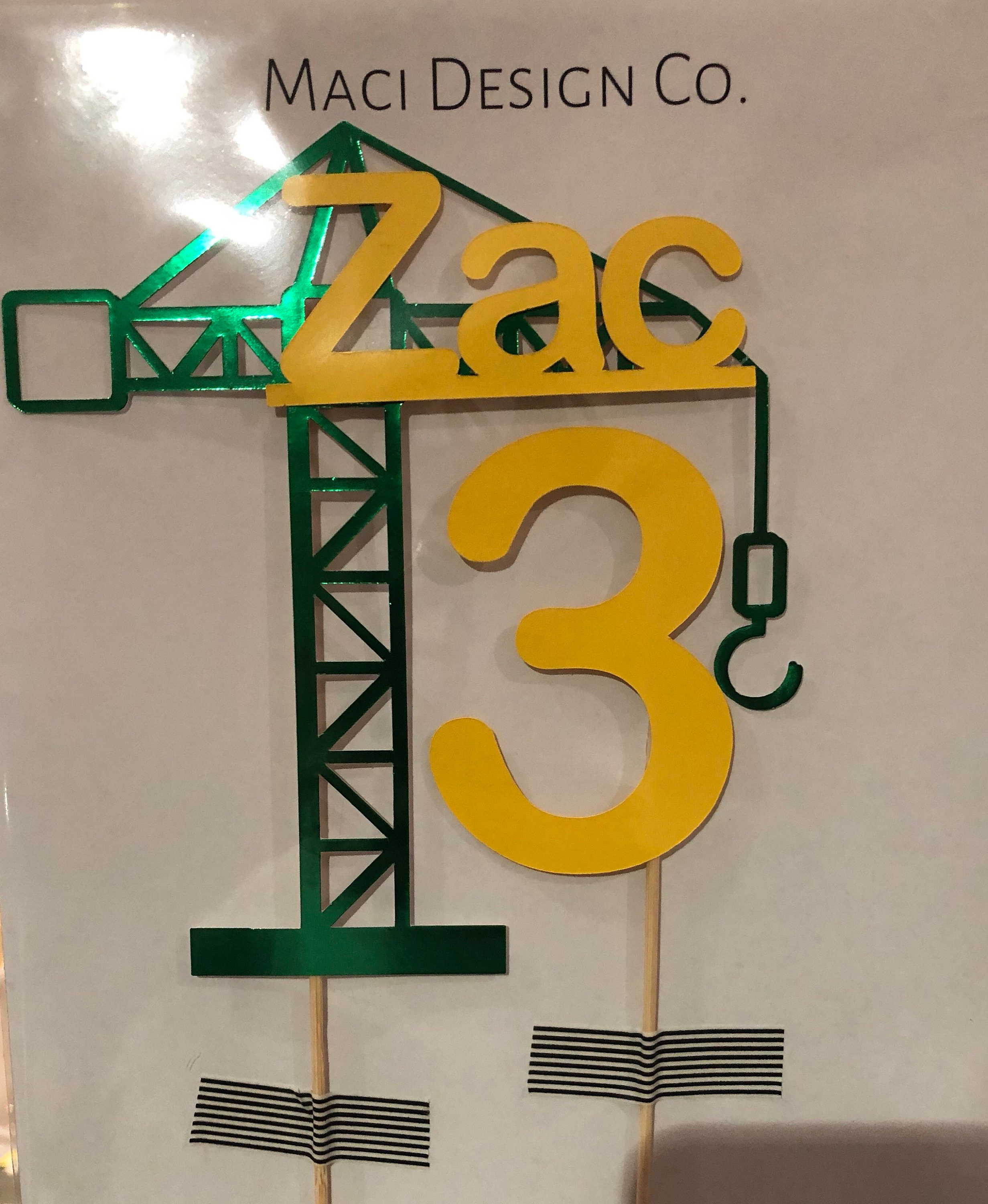 Personalised birthday construction cake topper 2 piece set Etsy