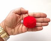 Girls Red Pom Pom Hair Clip, Valentine's Day Hair Clip, Unique Hair Clip, Red Hair Clip, Meghan and Julie, Girls Pom Pom