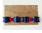 Red Blue Glitter Baby Hair Bows / Blue and Red Baby Hair Clips. July 4th bows, Meghan and Julie glitter bows. Party Hair Clips