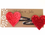 RED Glitter Hearts Snap hair Clips / Valentine's Day Hair Clips / Red Hearts Hair Clips / Meghan and Julie / Red Sparkly Heart Hair Clips