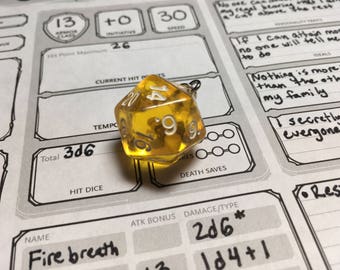 Yellow D20 Sterling Silver Dice Necklace