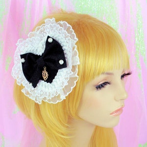 Lolita canotier-lolita headbow-black bow-gothic lolita bow-lolita hair accessory-gothic headdress-kawaii accessory