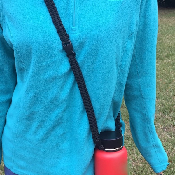 Flask  Handle Wide Mouth WIth RIM on neck, flask Paracord Water Bottle Cross-body Strap/Holder