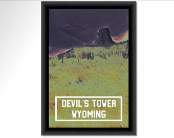 Devil's Tower National Monument Artwork Vintage (Poster or Canvas)