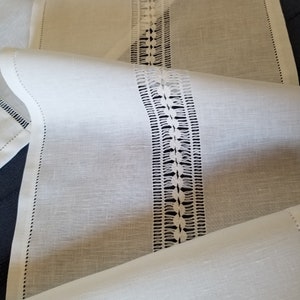 White linen table runner 64,9&quot;x12,8&quot; White linen table stripe, embroidered centerpiece, hand embroidered table stripe, drawn embroidery