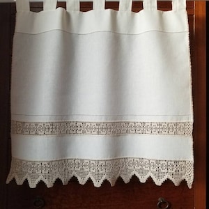 Kitchen curtain, linen kitchen curtain, farmhouse curtain, country curtain, cafe curtain, ivory linen curtain, crochet curtain,linen valance