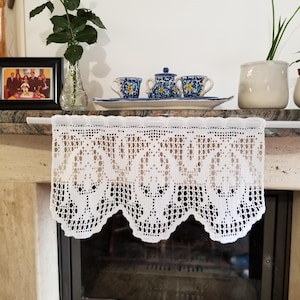 Lace crochet curtain/valance, white cafe curtain, crochet curtain, white lace curtain, kitchen crochet curtain, bistrout lace valance