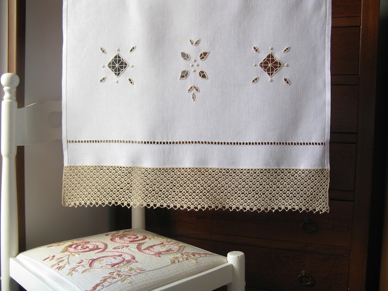 Linen Curtain Italian Embroidered Curtains Kitchen Curtains Etsy