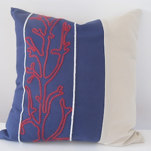 Decorative cushion cover, cotton pillow, embroidered pillow, sea pillow, coral pillow, blue pillow 45x45 cm., 18x18 inches