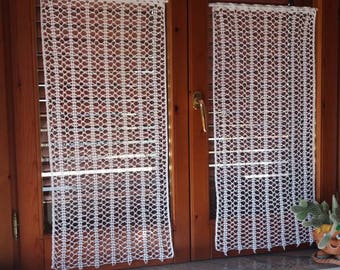 curtain white crochet 41x87 cm., 16x34 inch, white open -Awning handmade, high quality cotton, lace curtain
