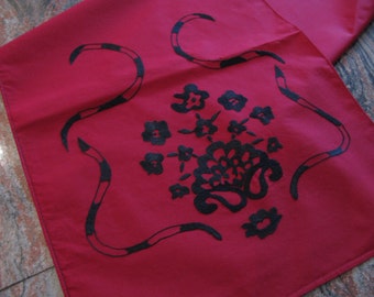 table runner, red runner, hand embroidered stripe strip, runner, red centerpiece,modern runner, embroidered runner