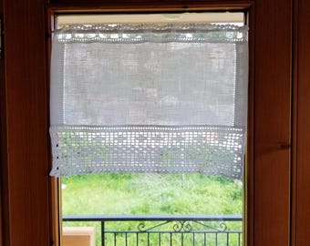 Small linen curtains, cafe curtain, cottage chic curtain,  french windows curtain, pair of french curtain, italian handmade curtain kitchen