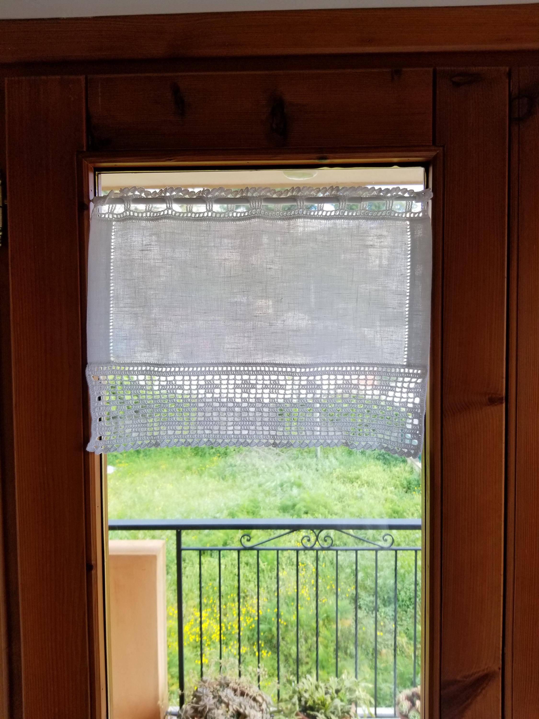 Tenda Effetto Lino Stile Rustico, Grigio-verde, 100x160 Cm, Con Bordo All'uncinetto E Passante, Per Porta O Finestra