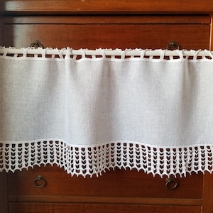sheer kitcen valance, sheer curtain, cafe curtain, curtain with lace, short curtain, shabby chic curtain, 16,2&quot; x 35&quot; curtain curtain